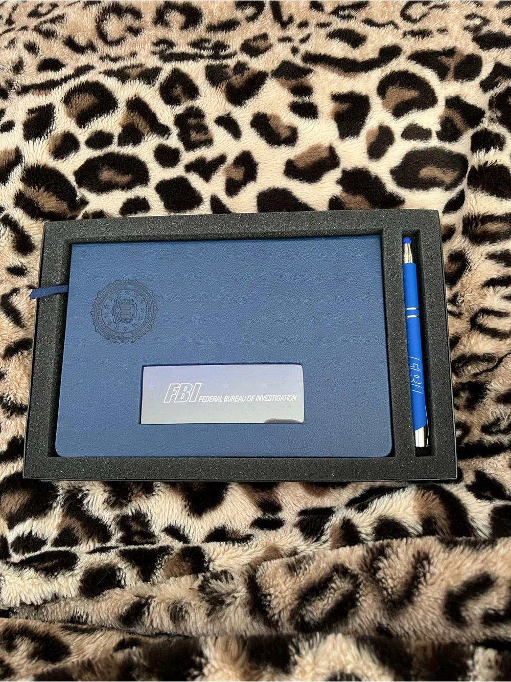 FBI Branded Blue Leather Notebook & Pen Set